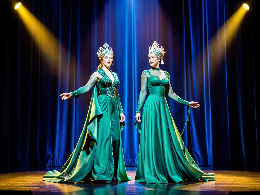 Performeuses en costumes verts sur scène — production clé en main